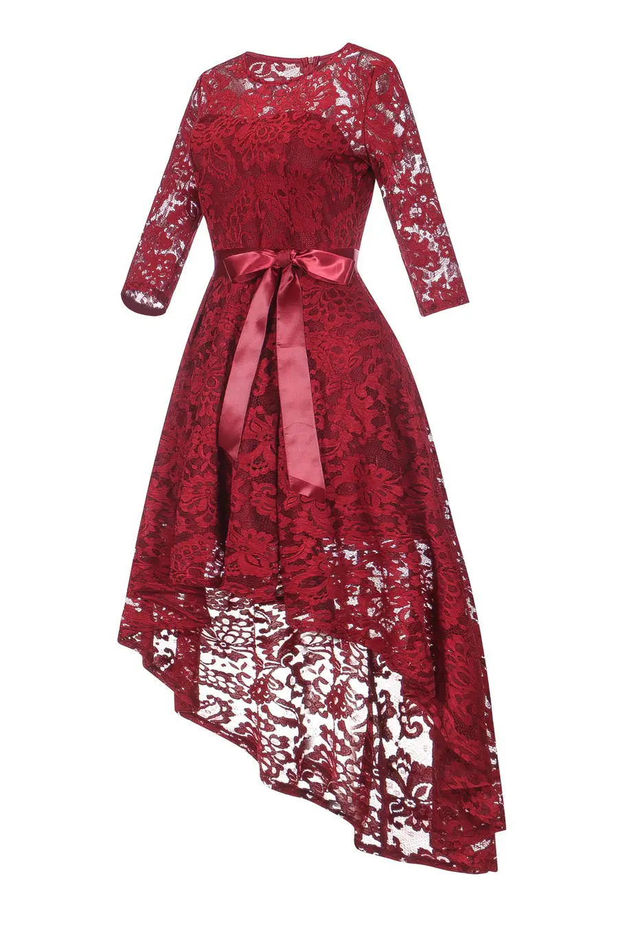 Gladiolus Hot 2018 Autumn Dress Women 34 Sleeve Sexy Lace Hollow Belt Tunic Midi Vintage Dress Evening Cocktail Party Dresses (11)