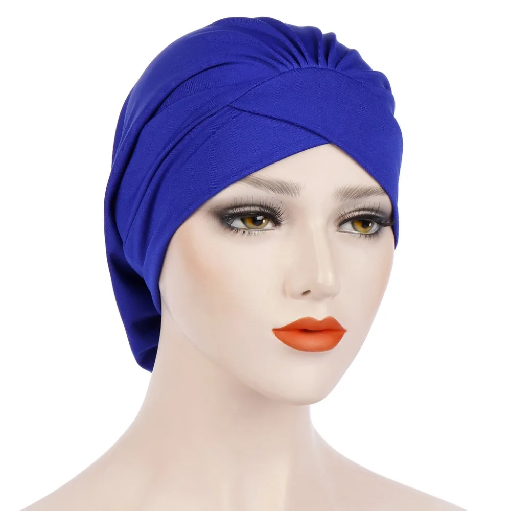 

Women's Soft Muslim Turban Elastic Wide Band cotton Bonnet Night Sleep Hat Hair Loss Cap Islamic clothing accessories