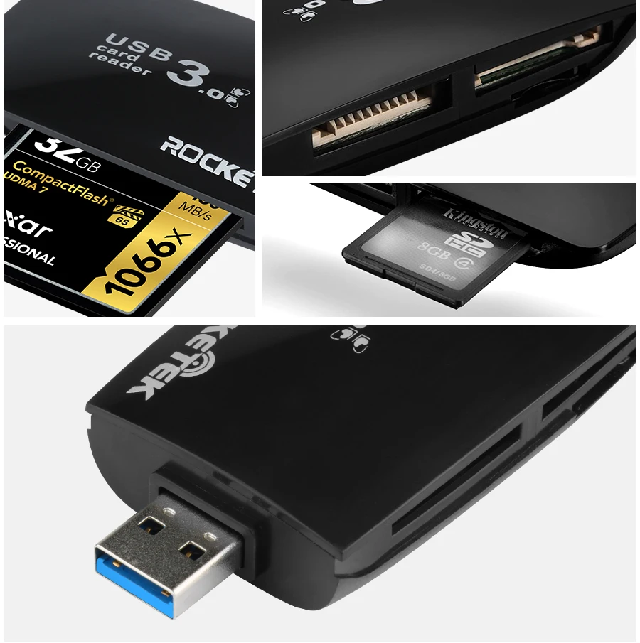 Rocketek Multi в одном Compact Flash Card Reader S USB 3.0 для CF SD MMC Micro SD, MS для чтения карт памяти Memory Stick адаптеры