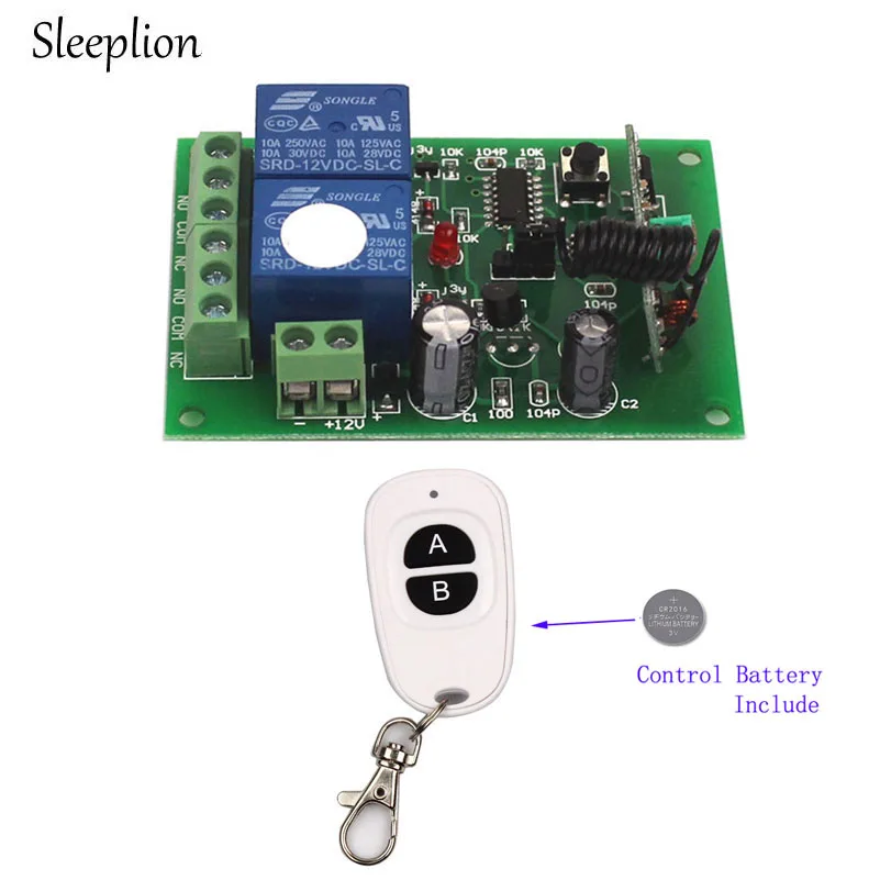 

Sleeplion 12V 2CH RF Wireless Remote Control Switch Relay 12V Switch 2 Transceiver+Receiver 315MHz/433MHz Learn Code Switch