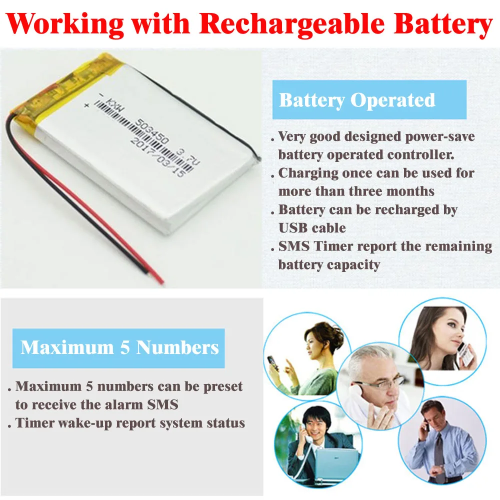 Free shipping Rechargeable battery powered DC power supply off alarm GSM alarm box Double alarm input