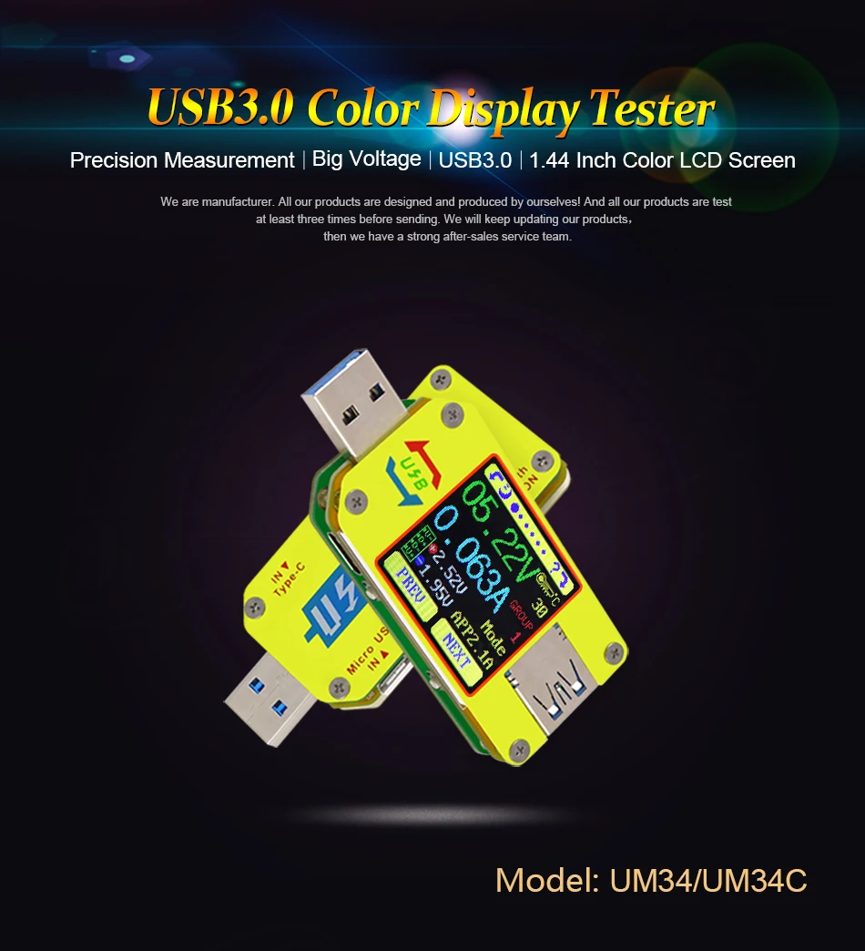 UM34/UM34C UM24/UM24C UM25/UM25C Цвет ЖК-дисплей Дисплей USB Напряжение тестер Измеритель величины тока аккумулятор вольтметра зарядки измерения