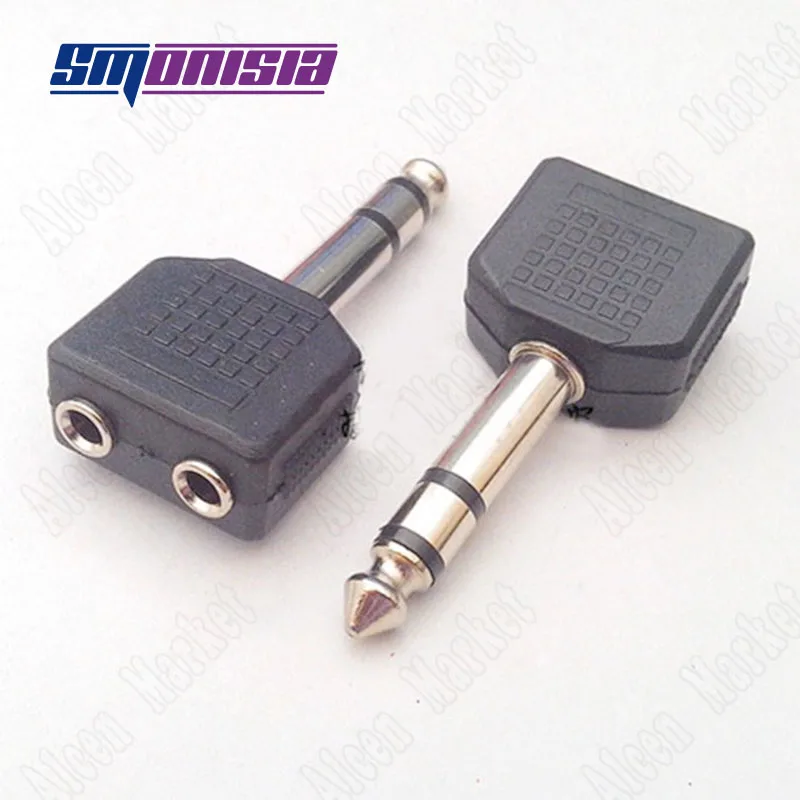 

6.5mm TRS To 3.5mm Dual Female Plug Audio Video Adapter 6.35 Double Sound Channel Microphone Plug To Two 3.5 Hole