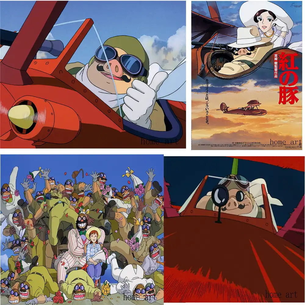 Vintage Movie Miyazaki Hayao Red Pig Kraft Paper Poster Room Decoration Wall Sticker Painting Wallpaper 36 X 51 5cm Wall Stickers Aliexpress