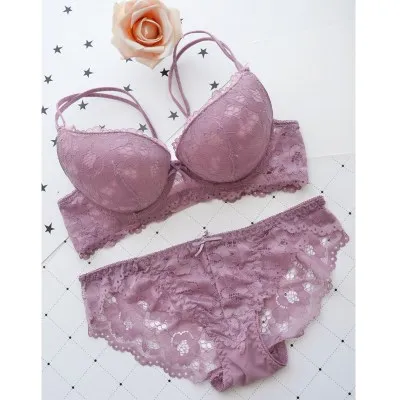 2018 Fashion Lady Bra Brief Sets Lace Push Up Bra Set Women Underwear Girl Sexy lingerie (3/4 Cup) Sexy New Plus Size 70-85AB