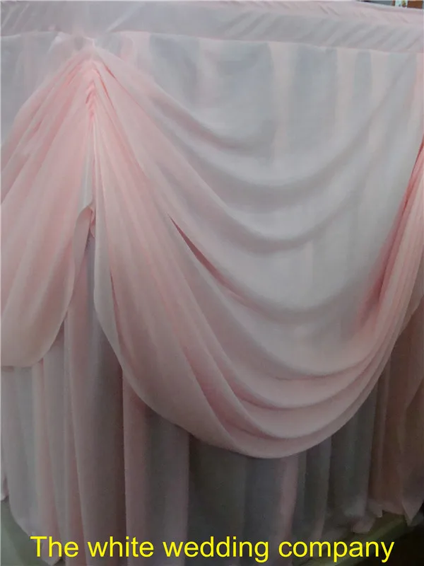 

5pcs 14ft Pink Ice Silk Table Skirt With Swag For Wedding Party Banquet Free Shipping