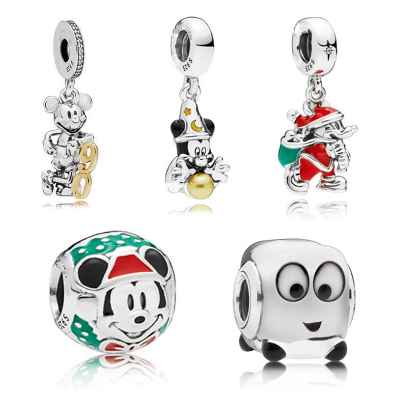 

TOGORY 2Pcs/lot Authentic Silver Color Mickey Minnie Clear CZ Charm Beads Fit Original Pandora Charm Bracelet DIY Brand Jewelry