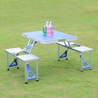 Открытый складной стол из алюминиевого сплава портативный стол и стул Кемпинг Пикник переносная комбинированная Таблица и стул - Цвет: Синий
