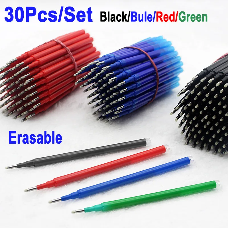

30PCS Magic Erasable Gel Pen Refill Rods 0.5mm Replacement Office School Writing Stationery Accessories Black/Blue/Red/Green ink