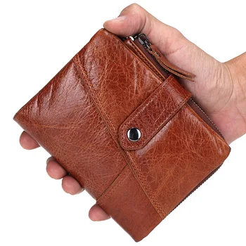 

Oil Leather Men wallets With Coin Pocket Genuine Leather Vintage Wallet Clutch Purse fashion Male Hasp cardholder Function J50