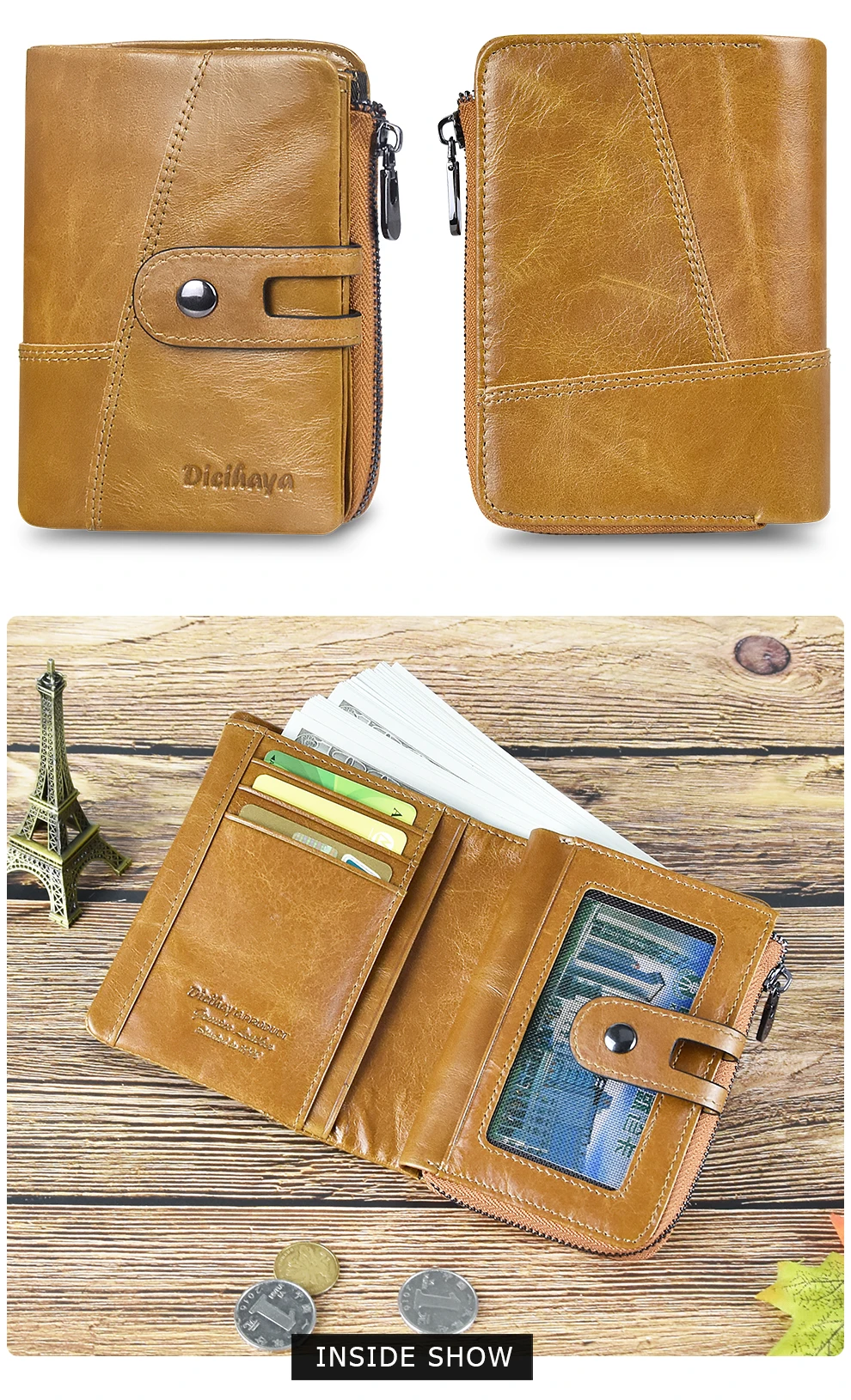 DICIHAYA New Style Genuine Cowhide Leather Women Medium Paragraph Buckle Leather Wallet Women's High Quality Coin Purse