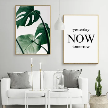 

Nordic Style Canvas Print painting Poster of Green Leaf Monstera Deliciosa and Quote,Unframed Wall Picture for Home Decoration