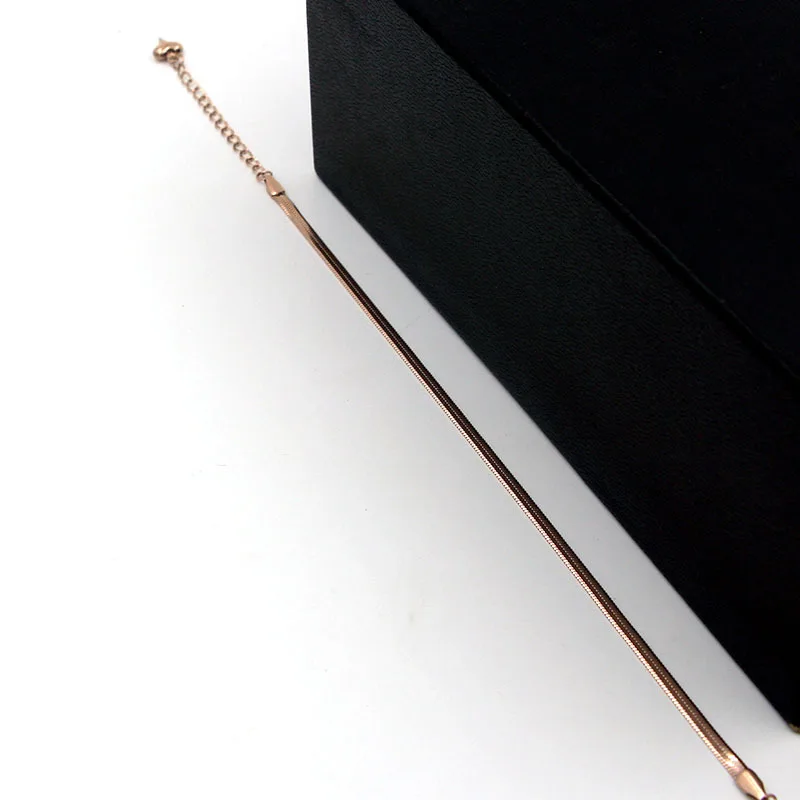 Fashion Simple Flat Snake Bone Chain Rose Gold Color Anklet Titanium Steel Women Feet Jewelry Anti-allergic ankle chains fashion accessories