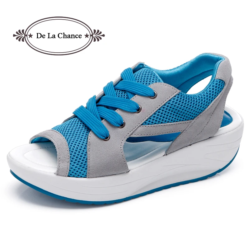 

De La Chance 2018 Summer Women's Sandals Casual Mesh Breathable Shoes Woman Ladies Wedge Heeled Sandals Platform Sandalias