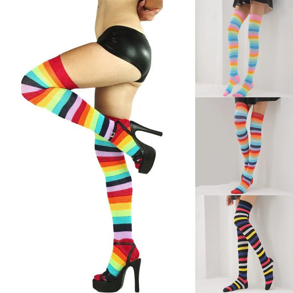 

Women Rainbow Winter Warm Cable Knee Socks Fashion Long Boot Socks Over Knee Thigh High Casual Socks Calcetines Mujer
