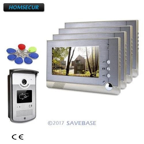

HOMSECUR 1 Outdoor Unit + 4 Indoors Units 7" Hands-free Video Door Entry Security Intercom with Keyfobs Unlocking Camera