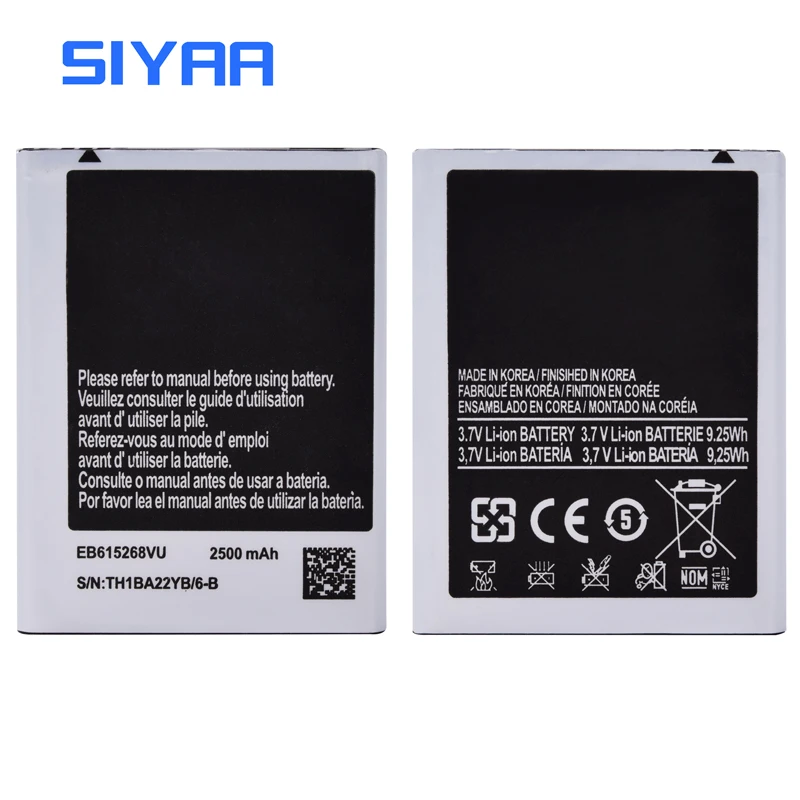 Оригинальный аккумулятор SIYAA EB615268VU Для Samsung Galaxy Note 1 2500 мАч сменный литий ионный