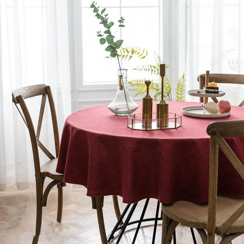  100% Polyester American Style Tablecloths Thick Solid Color Tablecloth Home Decorative Round Table 