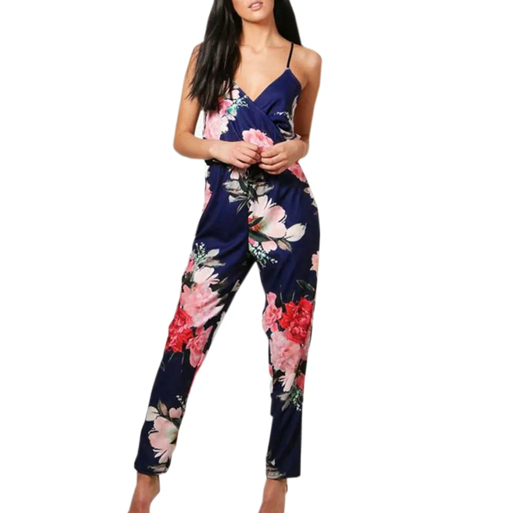 

Women Jumpsuit Long Pants Fashion ladies Strappy Off The Shoulder Printed Playsuit Party Clubwear Full Length Jumpsuit Women