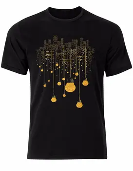 

City Night Lights Bulbs Buildings Surreal Crazy Yellow Golden Mens Tshirt AL66 Cool Casual pride t shirt men Unisex New