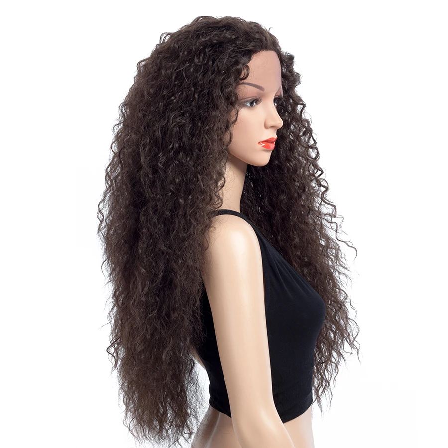 

Aigemei Synthetic Lace Front Wig Long Curly Synthetic Hair Hear Resistant Fiber Natural Color Wigs 28 Inch 200g For women