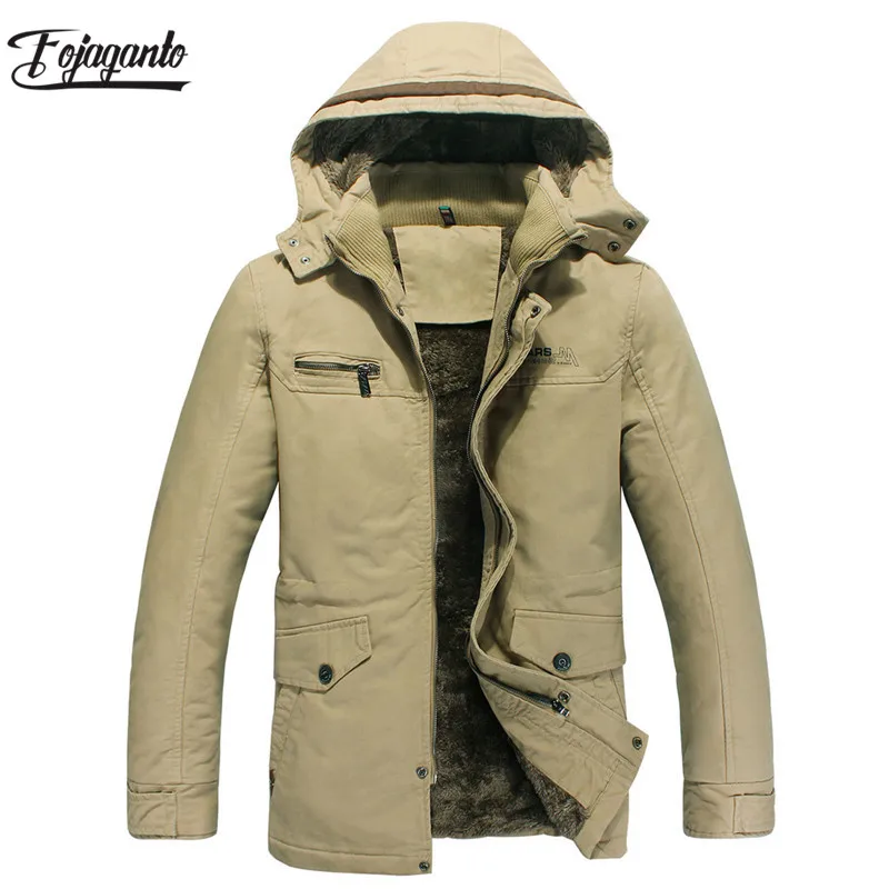 

FOJAGANTO Men Winter Jacket Solid Color Parka New Men's Parka Jacket Male Windproof Waterproof Hooded Coat