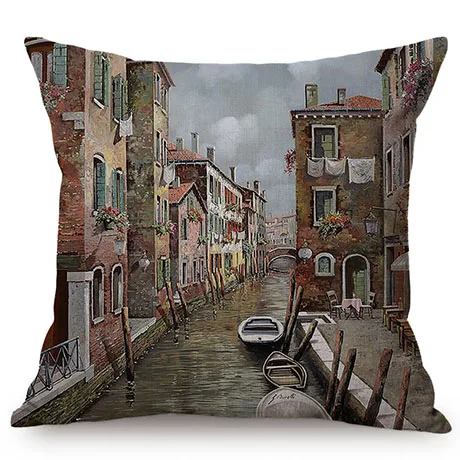 Италия, Венеция, пейзаж, 3D картина маслом, стильный домашний декоративный чехол для подушки, лодка, знаменитые реки, пейзаж, автомобиль, диван, подушка, чехол