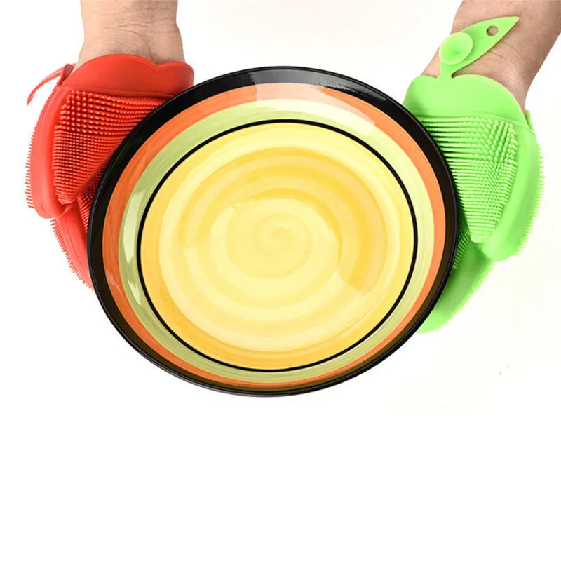 

Silicone Dish Wash Glove Sponge Scrubber Cleaning Dishwashing Brush Kitchen Tool 100% Food Grade Dishwashing Gloves dishes
