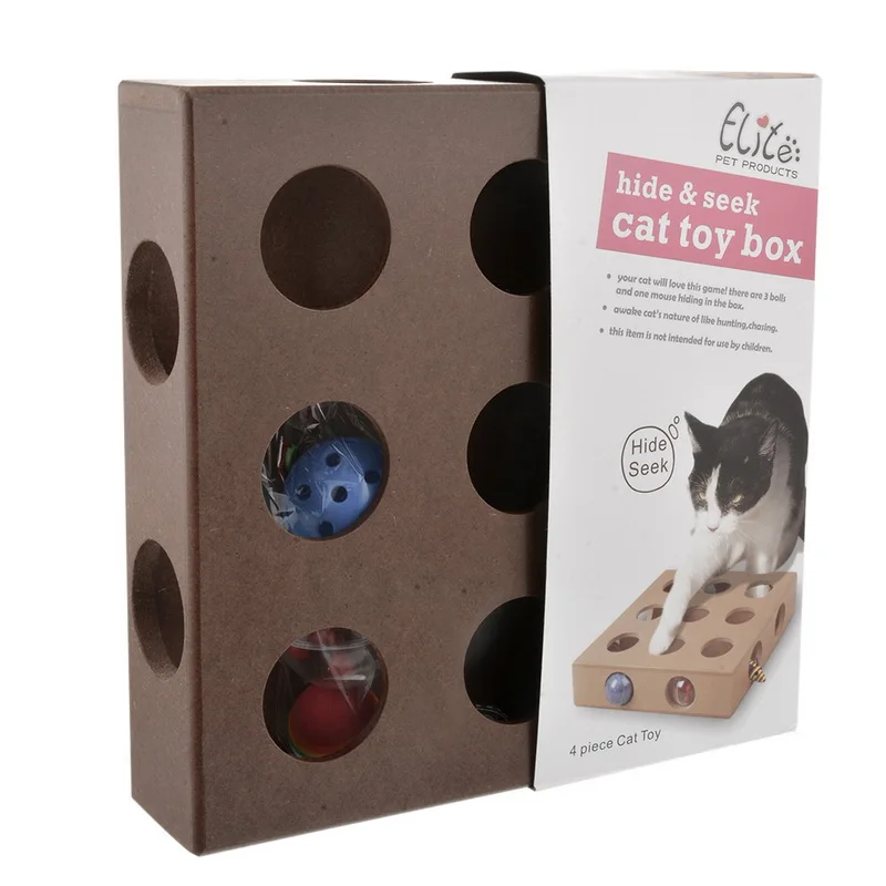 Urijk Cat Toy Pet Peek&Play Toy Box Cats Hide&Seek Box Scratching Toy