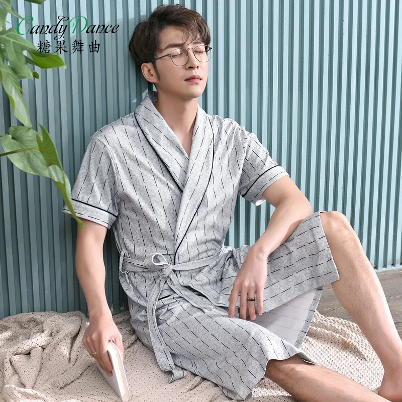 Buy Men's robe summer short sleeve 100 cotton knitted