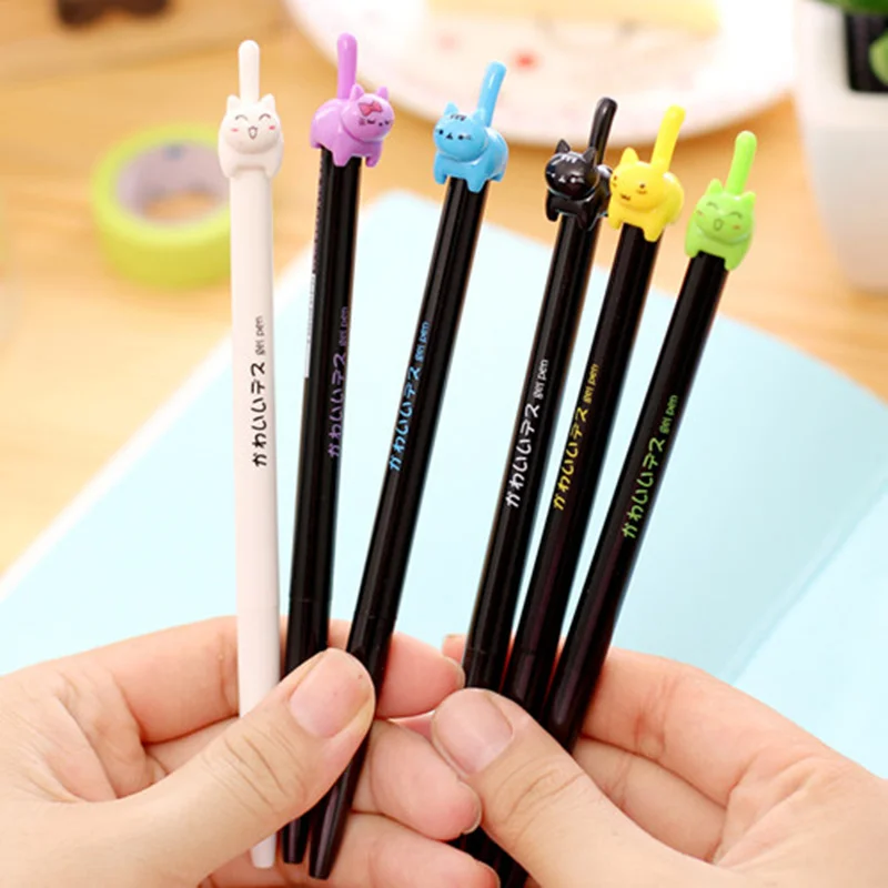 Cat gel pen black ink writing pen cute stationery school office supplies 5pcs