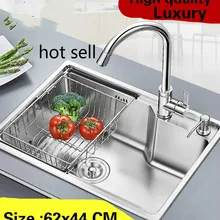 Кухонная раковина с одним лотком, роскошная многофункциональная мойка овощей, 304 нержавеющая сталь,, 62x44 см