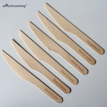 

50 Wedding Party Disposable Knives Personalized Engraving Mason Jar Natural Cake Knife