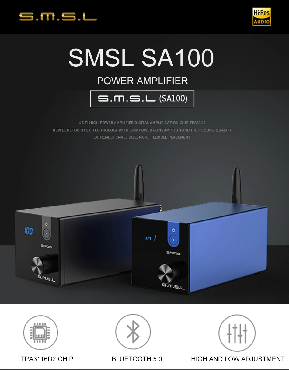 2 channel amplifier SMSL SA100 Desktop Bluetooth Amplifier Hifi TPA3116 Power Amplifier Audio 50W+50W Amp inverting amplifier