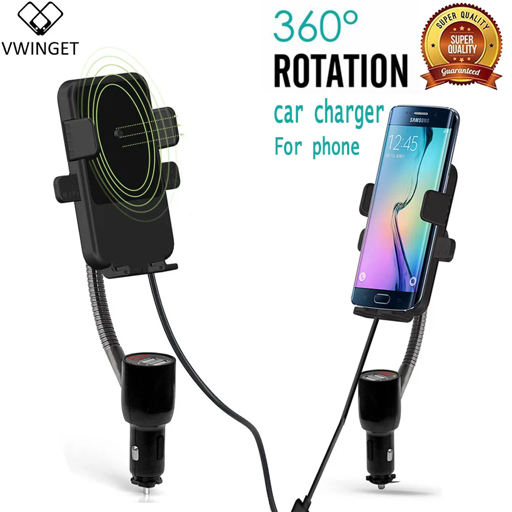 

Car Qi Wireless Charger For iPhone XS Max X 8 Cigarette Lighter socket + usb port Fast Wirless Charging Car Charger For Samsung