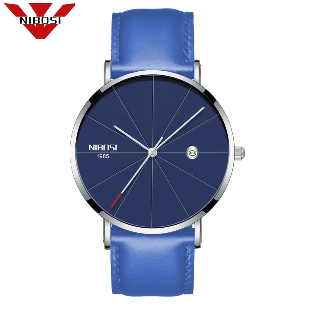 NIBOSI Men Blue Stainless Steel Ultra Thin Watches Men Classic Quartz Watches Luxury Date Men's Wrist Watch Relogio Masculino 