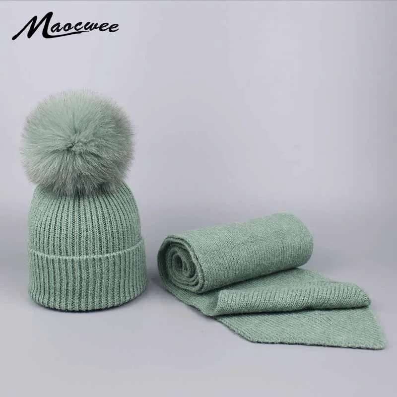 

Women's Fashionable Top Hat and Scarf with Pompom Natural Fox Fur High-end Gorro Hombre Invierno Bones Masculinos Hat Brand 2018