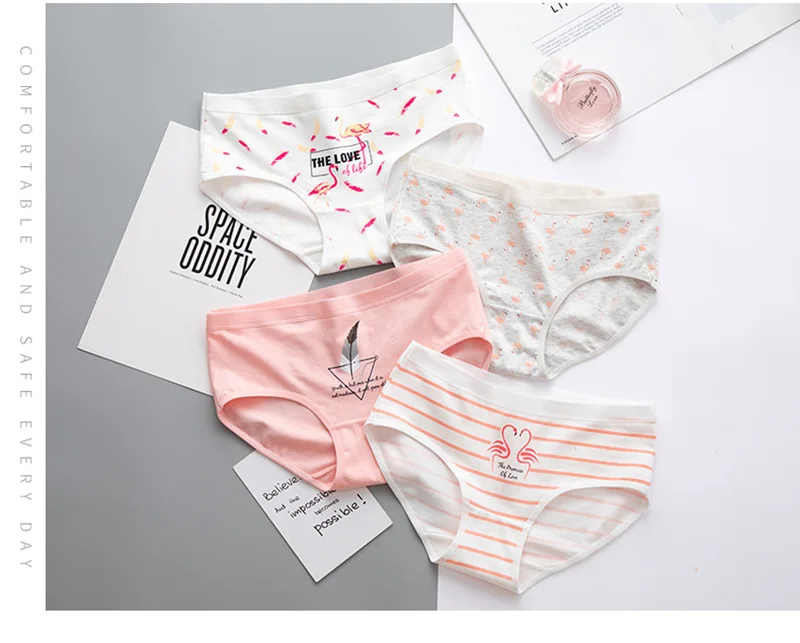 TWTZQ Фламинго печати для женщин трусики, женские трусы модная одежда для девочек белье дышащее сексуальное нижнее белье Хлопок нижнее бельё