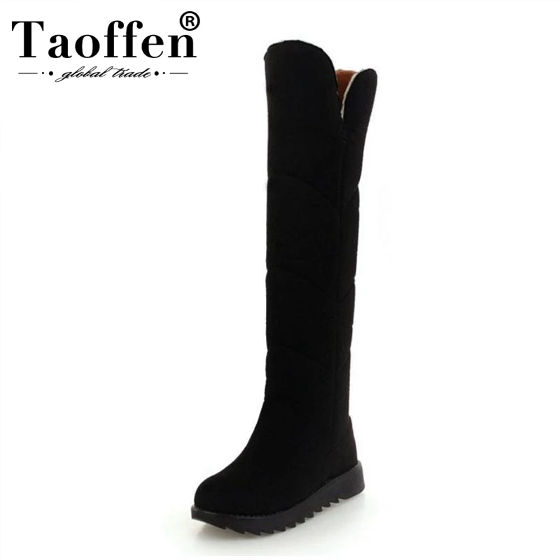 

TAOFFEN Fashion Women Flats Boots Warm Thick Fur Shoes Women Winter Snow Knee Boots Vintage Plush Fur Lady Shoes Size 34-43