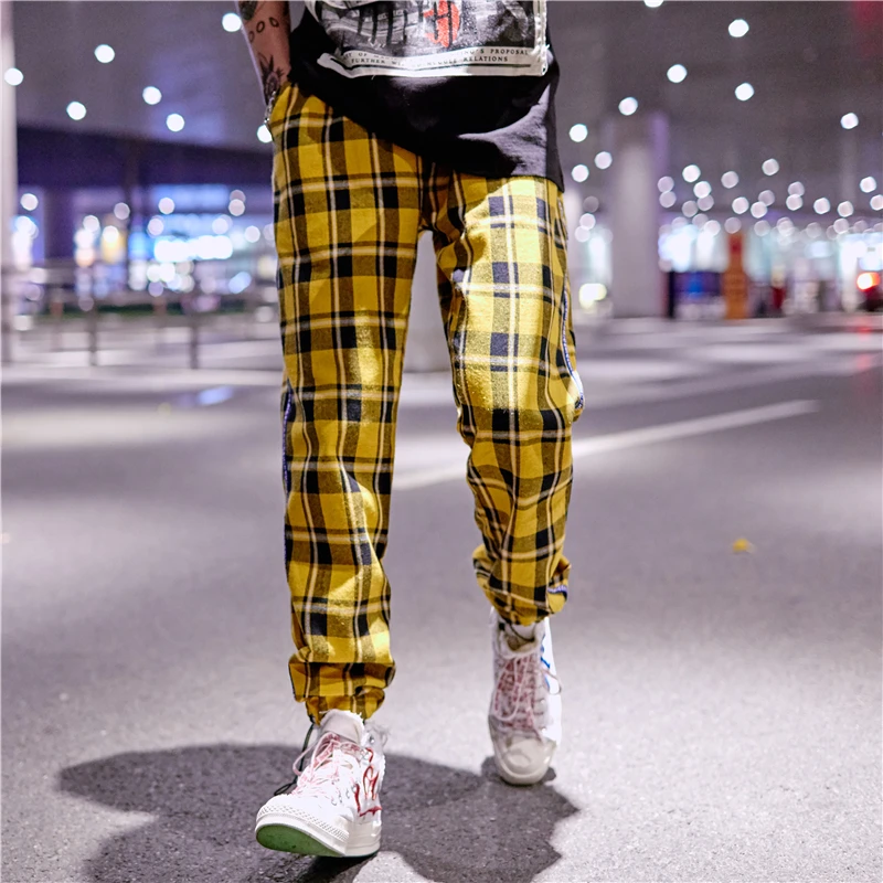 LAPPSTER мужские уличные желтые клетчатые джоггеры брюки мужские s Харадзюку полосатые хип-хоп шаровары японский стиль спортивные штаны