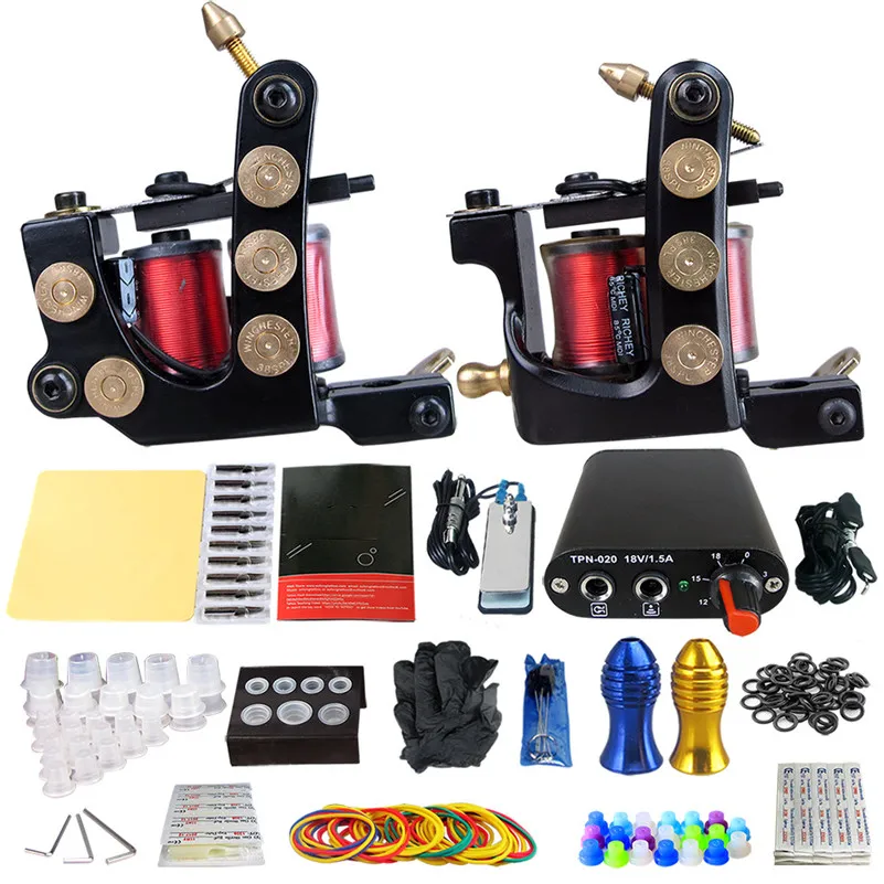 

Professional Tattoo Machine Kit 2pcs Coil Tattoo Machine Tattoo Guns Liner Shader Power Supply Needles Tips Grips Tattoo Artist