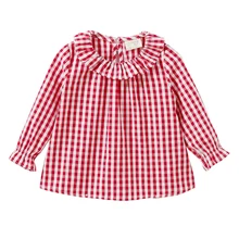 Soldes! Chemise à manches longues et col de poupée pour bébé fille, vêtement de princesse, en coton, à carreaux, décontracté, pour enfant en bas âge