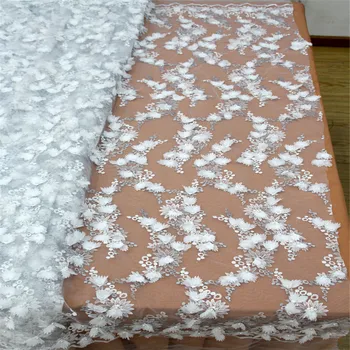 

Nigerian French Tulle Lace Fabric Applique Beaded Mesh Dribbling Embroidered High quality Chiffon 3d Lace Fabric F400-1