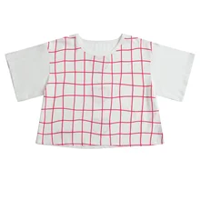 Женская летняя футболка в консервативном стиле с коротким рукавом, Высококачественная хлопковая клетчатая футболка в форме сердца с вышитыми буквами, Топ