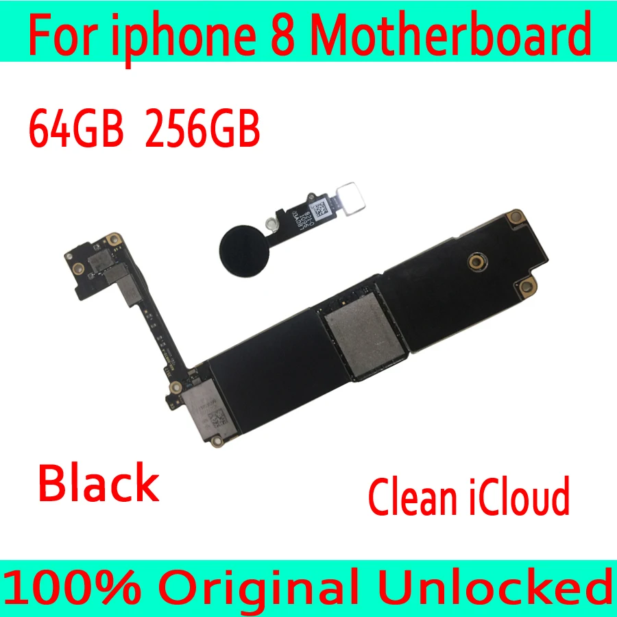 

Good Tested Black for iphone 8 Motherboard with Touch ID ,100% Original for iphone 8 Mainboard unlocked Logic board+ IOS System