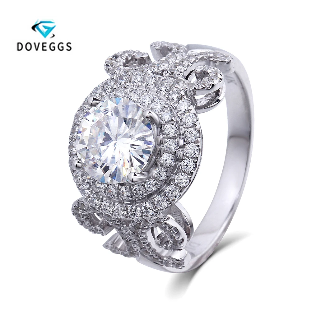 

Test Positive 14K White Gold 6.5mm Gorgeous F Color Moissanite with Diamond accent 1 CT Lovely Prongs Brand Custom Female Ring