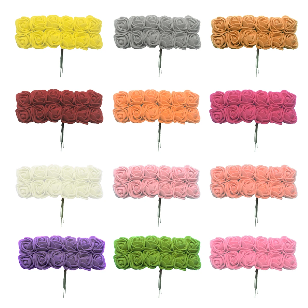 144pcs Artificial Miniature Roses Foam Rose Flower Wedding Bouquet DIY Craft Decor Party Favor Home Ornament Photo Props