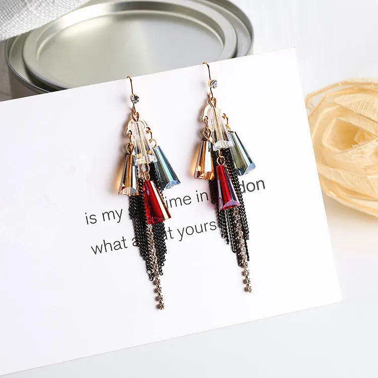 

2017 New Korean Multi Element Vintage Earrings Colourful Geometry Crystal Tassel Earrings Boucle D'oreille Ethnique