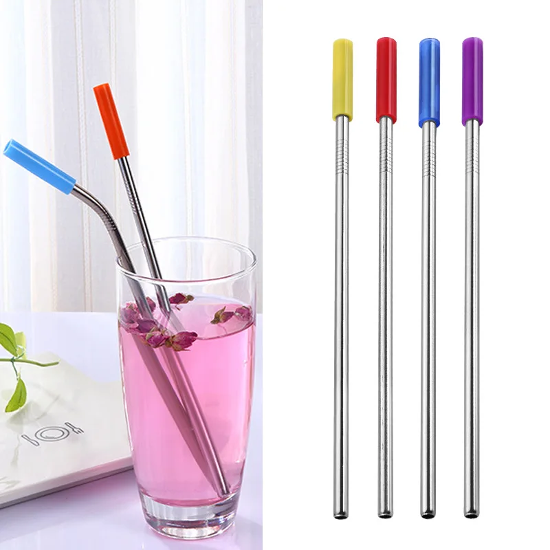 

Hot 8pcs Stainless Steel Straws Reusable Replacement Metal Straws with Silicone Tips Cleaning Brush LFD