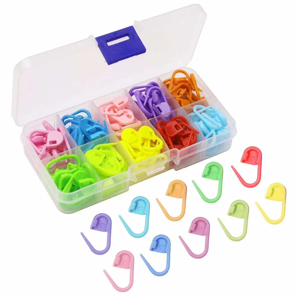 

120 Pieces Locking Stitch Markers Knitting Stitch Counter Multi-Colored Crochet Stitch Needle Clip with Storage Box
